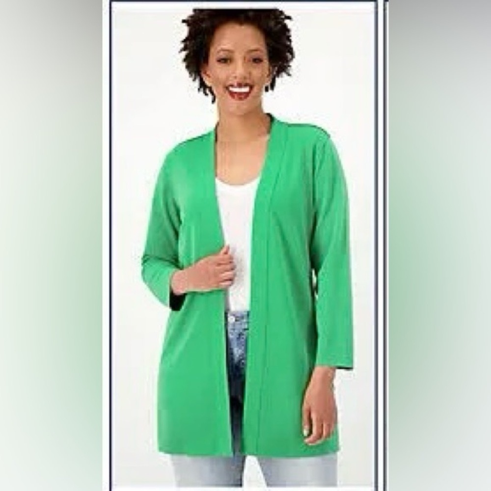 Susan Graver Green Open Front Cardigan Xxs